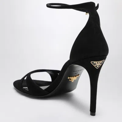 Prada Leather Sandals Open Toe Ankle Strap In Black