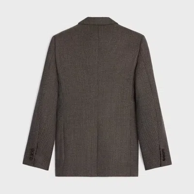 Celine Classic Jacket In Micro Houndstooth Wool In Brown