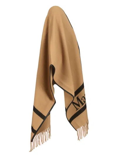 Max Mara Fringed Leather-trimmed Wool-jacquard Cape In Brown