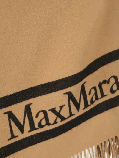 Max Mara Fringed Leather-trimmed Wool-jacquard Cape In Brown