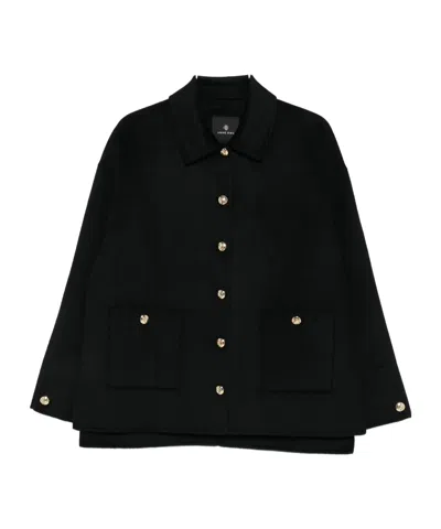 Anine Bing Button Detail Coat Collared Design Pockets In Black