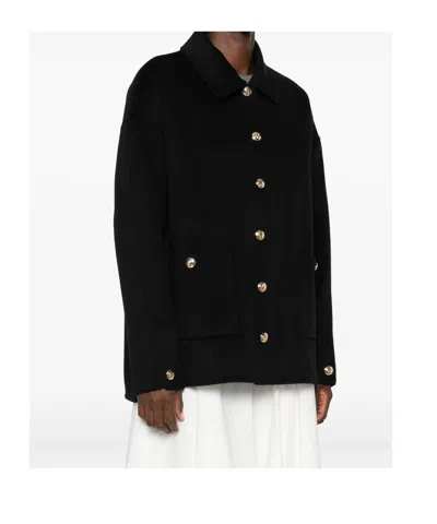 Anine Bing Button Detail Coat Collared Design Pockets In Black