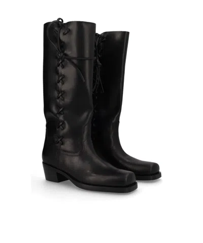 Paris Texas Black Calf Leather Bos Taurus Lace-up Boots In Multi