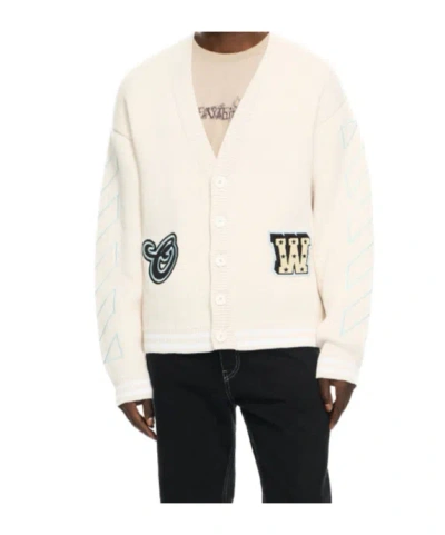 Off-white Star Logo Diagonal Varsity Knit Cardigan In Gray