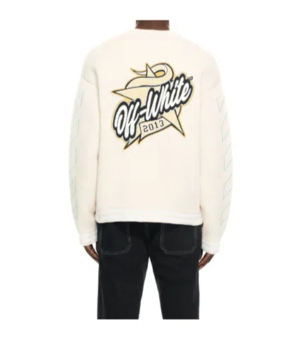 Off-white Star Logo Diagonal Varsity Knit Cardigan In Gray