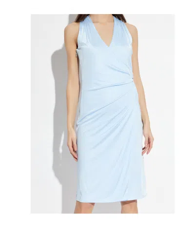 Versace Light Blue Midi Dress With V-neck And Medusa Plaque On The Back In Viscose For Women In Blue