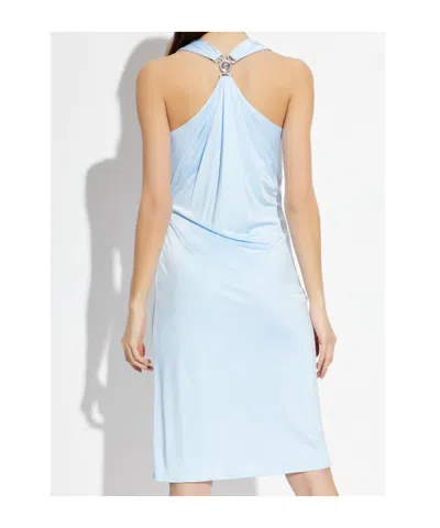 Versace Light Blue Midi Dress With V-neck And Medusa Plaque On The Back In Viscose For Women In Blue