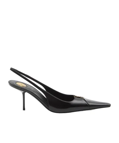 Saint Laurent 75mm Babylone Leather Ysl Slingback Pumps In Black