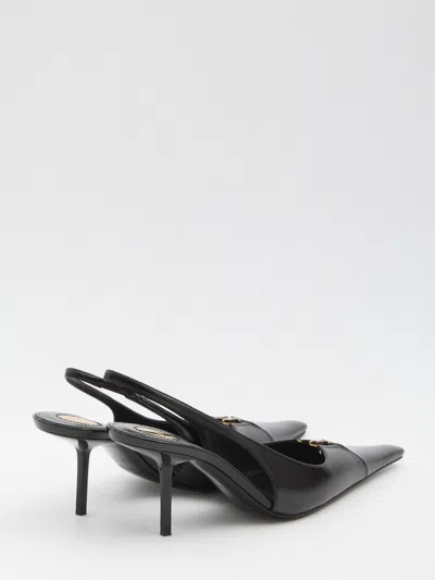 Saint Laurent 75mm Babylone Leather Ysl Slingback Pumps In Black