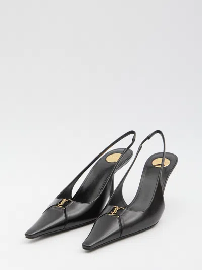 Saint Laurent 75mm Babylone Leather Ysl Slingback Pumps In Black