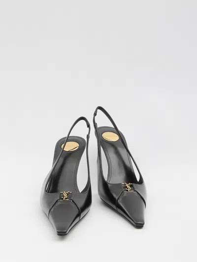 Saint Laurent 75mm Babylone Leather Ysl Slingback Pumps In Black