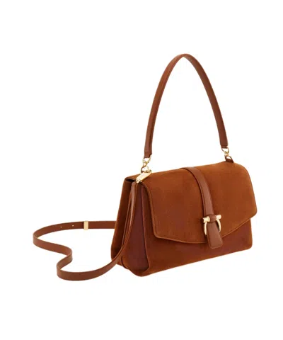 Ferragamo Suede With Gancini Hardware Shoulder Bag In Brown