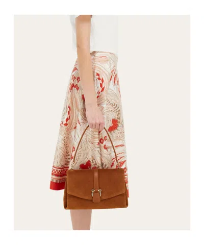 Ferragamo Suede With Gancini Hardware Shoulder Bag In Brown