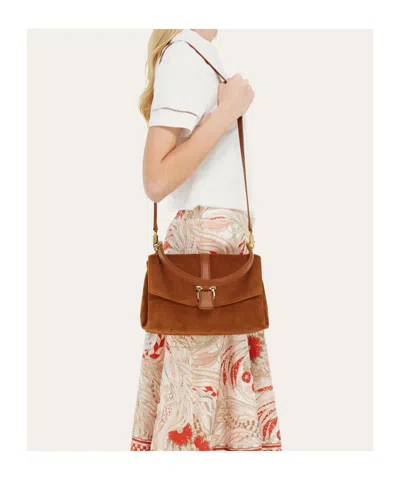 Ferragamo Suede With Gancini Hardware Shoulder Bag In Brown
