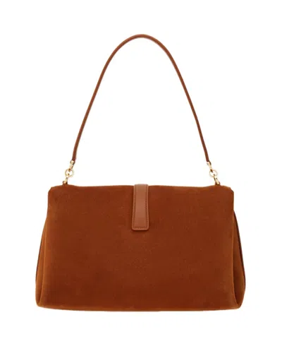 Ferragamo Suede With Gancini Hardware Shoulder Bag In Brown
