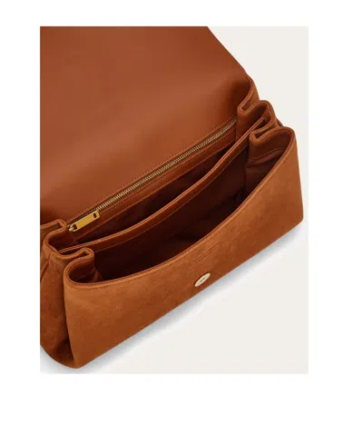 Ferragamo Suede With Gancini Hardware Shoulder Bag In Brown