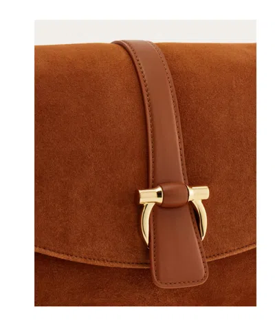 Ferragamo Suede With Gancini Hardware Shoulder Bag In Brown