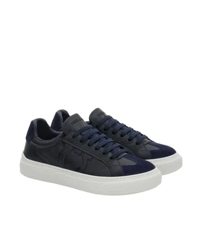 Ferragamo Low Top Sneaker With Gancini Ornament In Black