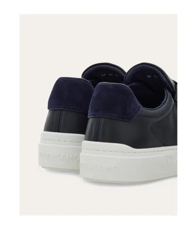 Ferragamo Low Top Sneaker With Gancini Ornament In Black