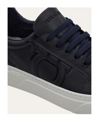 Ferragamo Low Top Sneaker With Gancini Ornament In Black