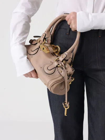 Chloé Paddington Pink Handbag With Two Top Handles And Padlock On The Front In Leather Woman In Neutral
