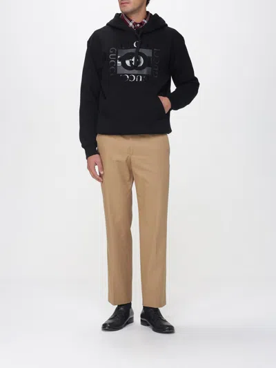 Gucci Men Black Sweatshirt With Hood With Drawstring And Front Logo In Cotton Man In Black