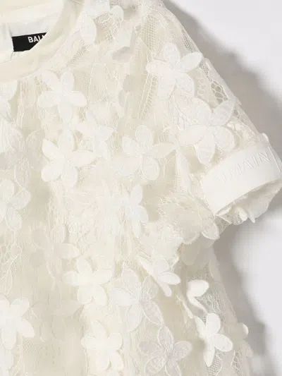 Balmain Kids Floral Laced Dress In White