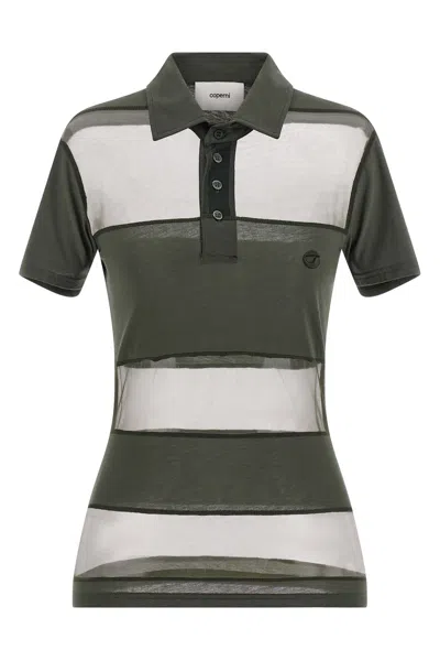 Coperni Striped Sheer Polo Shirt Short Sleeves In Green