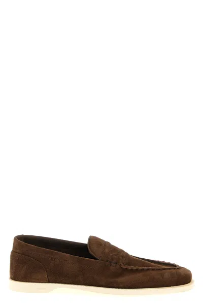 John Lobb Dark Brown Suede Casual Shoes With Velcro Closure In Brown