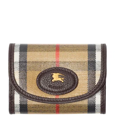 Burberry Compact Wallet With Leather Inserts In Check Pattern In Sand