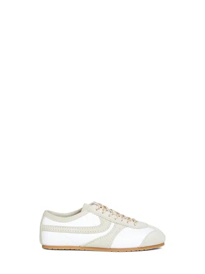 Dries Van Noten Leather Sneakers Low Profile Suede Panels Rubber Sole In White