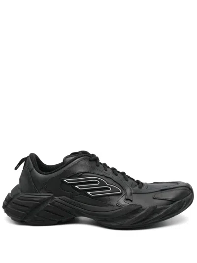 Balenciaga Monday Black Low Top Sneakers With Logo Detail And Embossed Size On The Rear In Leather And Fabric M In Black