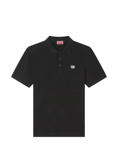 Kenzo Tiger-embroidered Cotton Polo Shirt In Black