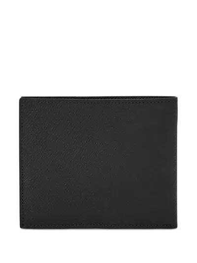 Ferragamo Micro Gancini Black Bi Fold Wallet With Logo In Hammered Leather Man In Black