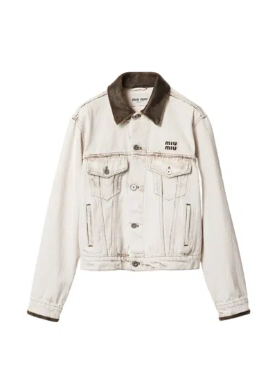 Miu Miu Jacket Contrast Collar Long Sleeves Chest Pockets In Transparent