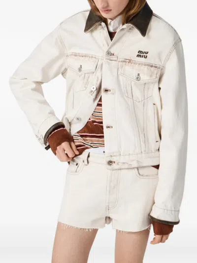 Miu Miu Jacket Contrast Collar Long Sleeves Chest Pockets In Transparent