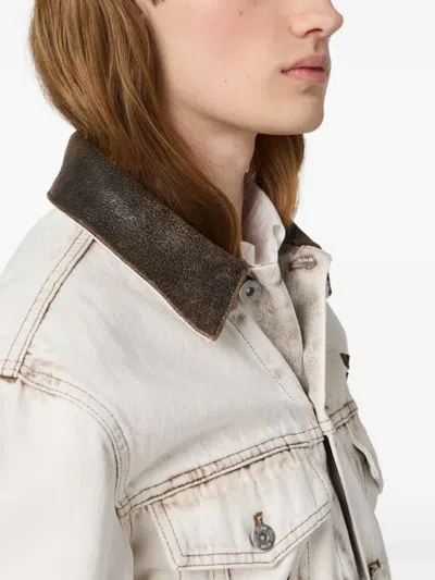 Miu Miu Jacket Contrast Collar Long Sleeves Chest Pockets In Transparent