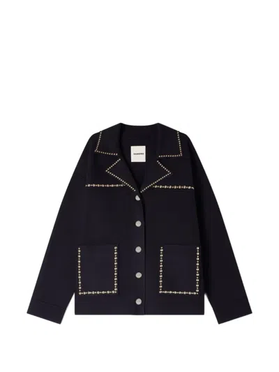 Sandro Studded Blazer Collar Cardigan In Black