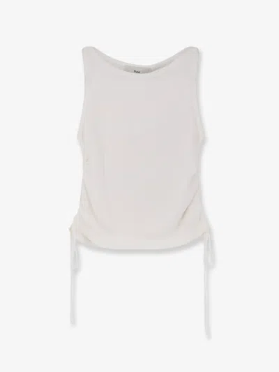 Dunst Side-drawstring Ribbed-trim Top In White