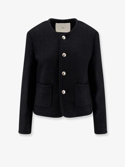 Dunst Wool Tweed Single Breasted Coat In Black