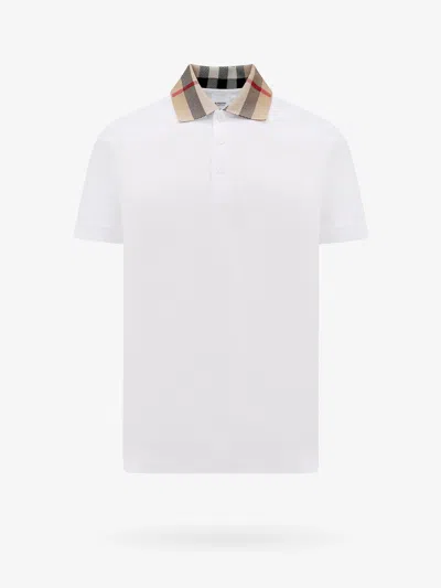 Burberry Check-collar White Polo Shirt With Three-button Placket