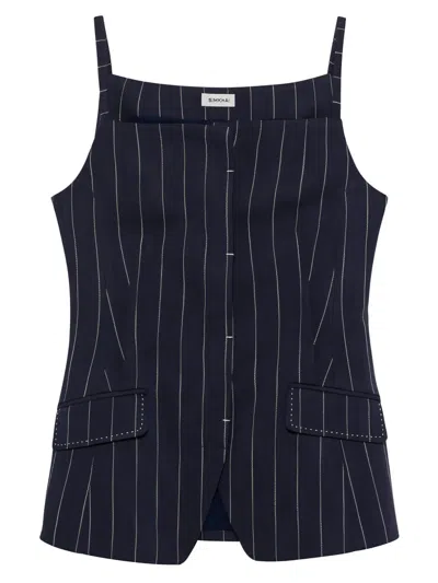 Simkhai Edie Square Neck Top In Midnight Stripe In Blue