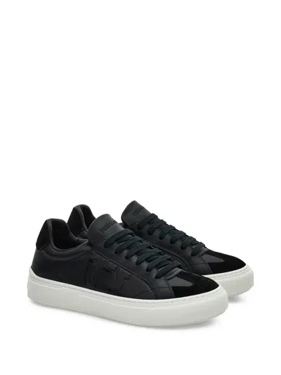 Ferragamo Low Top Sneaker With Gancini Ornament In Black