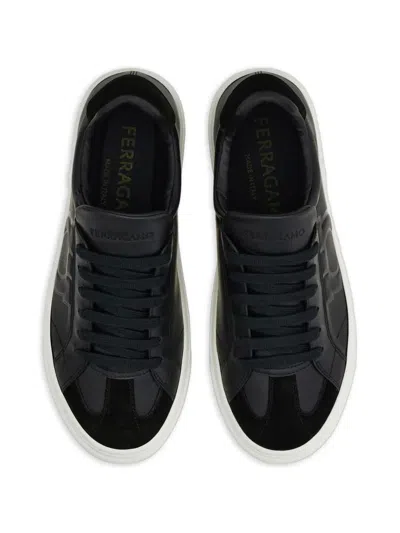 Ferragamo Low Top Sneaker With Gancini Ornament In Black