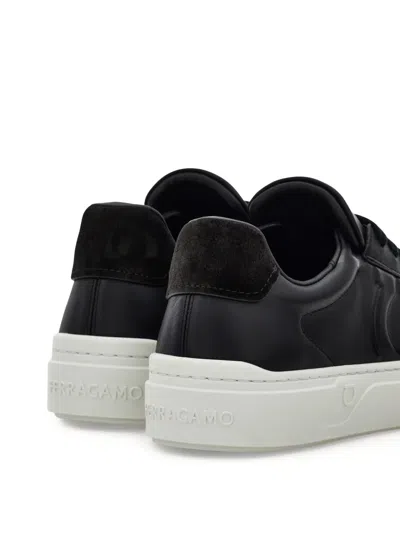Ferragamo Low Top Sneaker With Gancini Ornament In Black