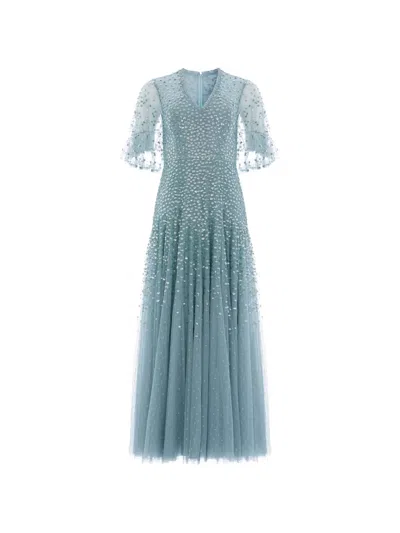 Needle & Thread Dappled Sequin Cape Ankle Gown In Gray