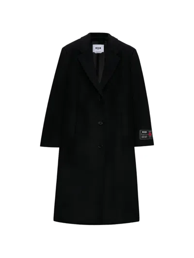 Msgm Single-breasted Coat In Black