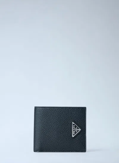 Prada Logo Leather Wallet Wallets And Card Holders Black In Black