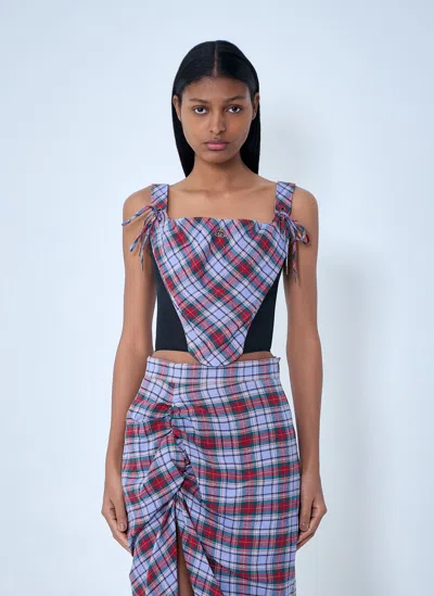 Vivienne Westwood Puppy Tartan Linen And Mesh Bustier Top In Multi