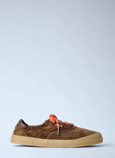 Moncler Luxe Suede Lace-up Sneakers For Women In Brown
